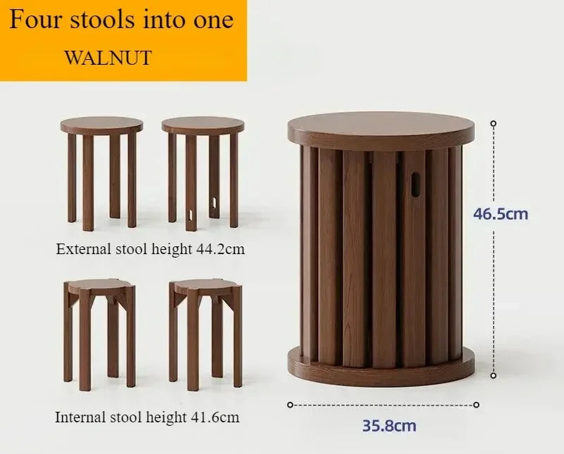 Solid wood stool coffee table household stackable round stool easy to move set dining table stool