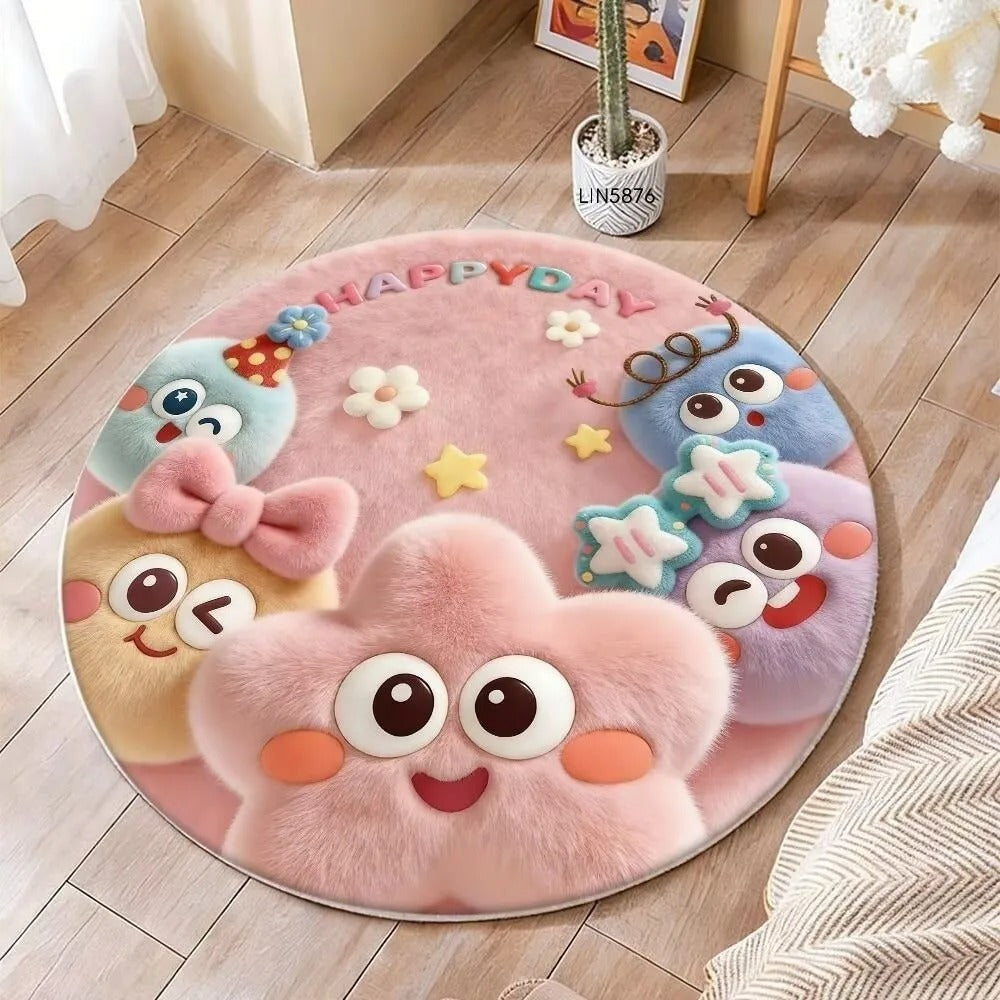 Cartoon Style 3D Stereoscopic Carpet Thick Fluffy Soft Circular Floor Mat Easy to Maintain Stereoscopic Vision Carpets