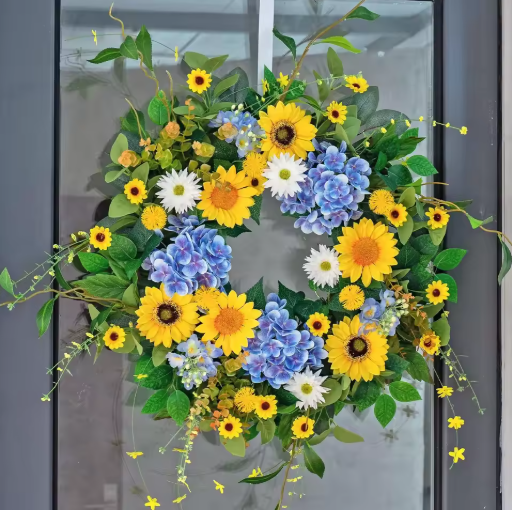 Hot Product Spring and Summer Tulip Wreath Simulation Flower Rural Farmhouse Door Pendant Wall Decoration
