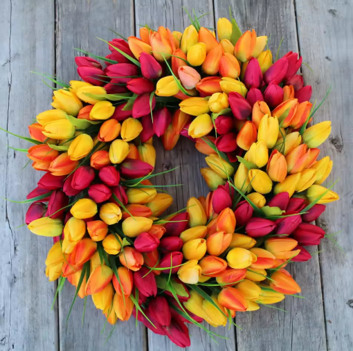 Hot Product Spring and Summer Tulip Wreath Simulation Flower Rural Farmhouse Door Pendant Wall Decoration
