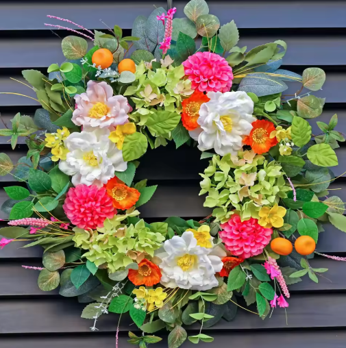 Hot Product Spring and Summer Tulip Wreath Simulation Flower Rural Farmhouse Door Pendant Wall Decoration