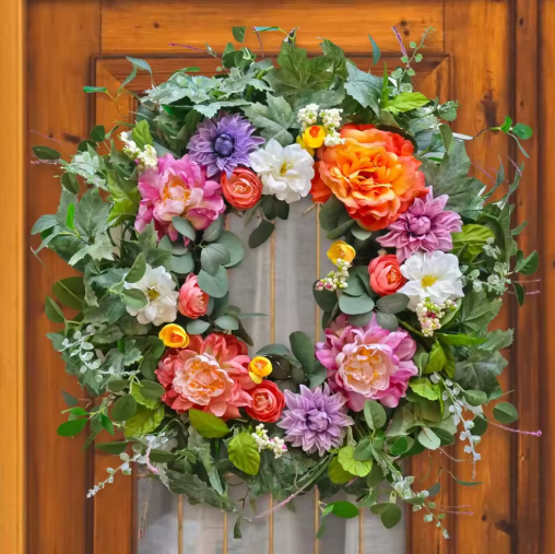 Hot Product Spring and Summer Tulip Wreath Simulation Flower Rural Farmhouse Door Pendant Wall Decoration