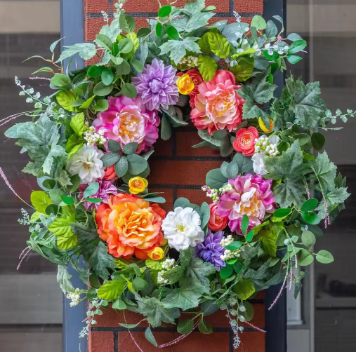 Hot Product Spring and Summer Tulip Wreath Simulation Flower Rural Farmhouse Door Pendant Wall Decoration