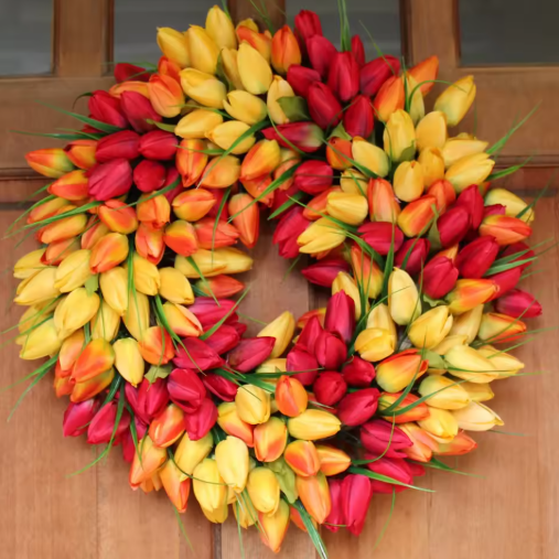 Hot Product Spring and Summer Tulip Wreath Simulation Flower Rural Farmhouse Door Pendant Wall Decoration