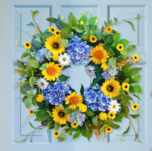 Hot Product Spring and Summer Tulip Wreath Simulation Flower Rural Farmhouse Door Pendant Wall Decoration