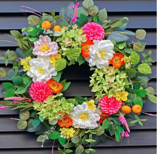 Hot Product Spring and Summer Tulip Wreath Simulation Flower Rural Farmhouse Door Pendant Wall Decoration