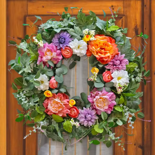 Hot Product Spring and Summer Tulip Wreath Simulation Flower Rural Farmhouse Door Pendant Wall Decoration