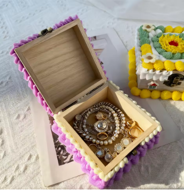 12cm Floral Cream Storage Box, Wooden Makeup Organizer for Jewelry, Modern Vanity Desktop Decor, Girls Gift, Home Decor