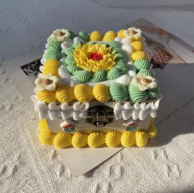 12cm Floral Cream Storage Box, Wooden Makeup Organizer for Jewelry, Modern Vanity Desktop Decor, Girls Gift, Home Decor