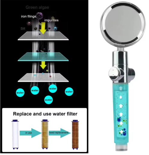New Propeller Driven Fan Shower Head with Stop Button and Cotton Filter Turbocharged High Pressure Handheld Shower Nozzle