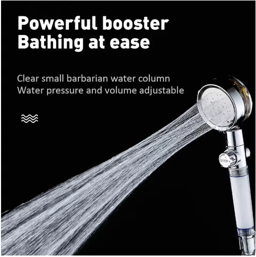 New Propeller Driven Fan Shower Head with Stop Button and Cotton Filter Turbocharged High Pressure Handheld Shower Nozzle