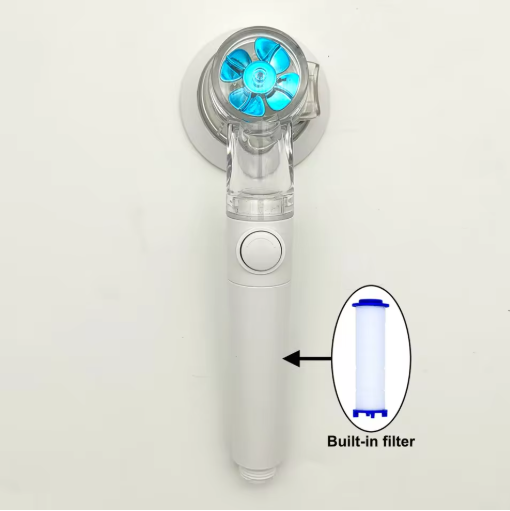 New Propeller Driven Fan Shower Head with Stop Button and Cotton Filter Turbocharged High Pressure Handheld Shower Nozzle