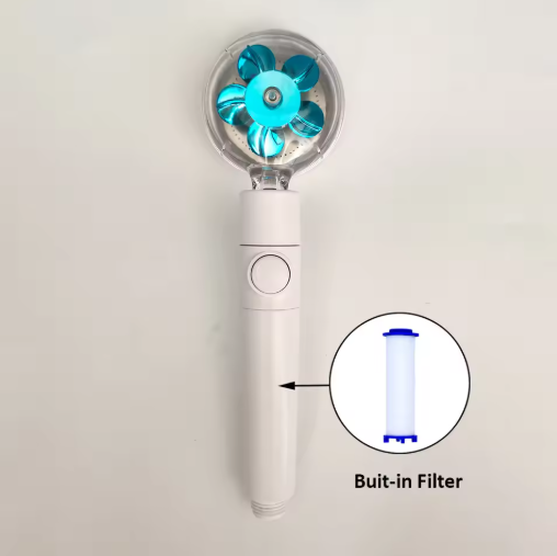 New Propeller Driven Fan Shower Head with Stop Button and Cotton Filter Turbocharged High Pressure Handheld Shower Nozzle