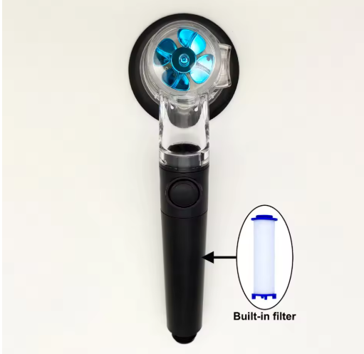 New Propeller Driven Fan Shower Head with Stop Button and Cotton Filter Turbocharged High Pressure Handheld Shower Nozzle