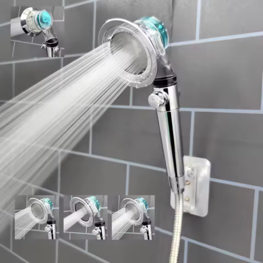 New Propeller Driven Fan Shower Head with Stop Button and Cotton Filter Turbocharged High Pressure Handheld Shower Nozzle