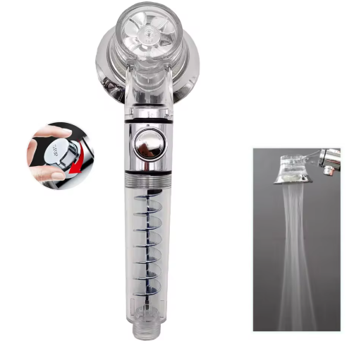 New Propeller Driven Fan Shower Head with Stop Button and Cotton Filter Turbocharged High Pressure Handheld Shower Nozzle