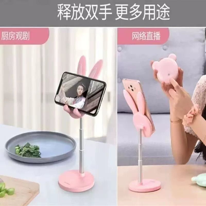 "Little Rabbit Phone Stand ~ Ins-style Adjustable Height Desktop Holder for Students, Home Use, Selfies, and Live Streaming
