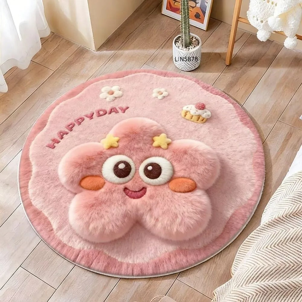 Cartoon Style 3D Stereoscopic Carpet Thick Fluffy Soft Circular Floor Mat Easy to Maintain Stereoscopic Vision Carpets