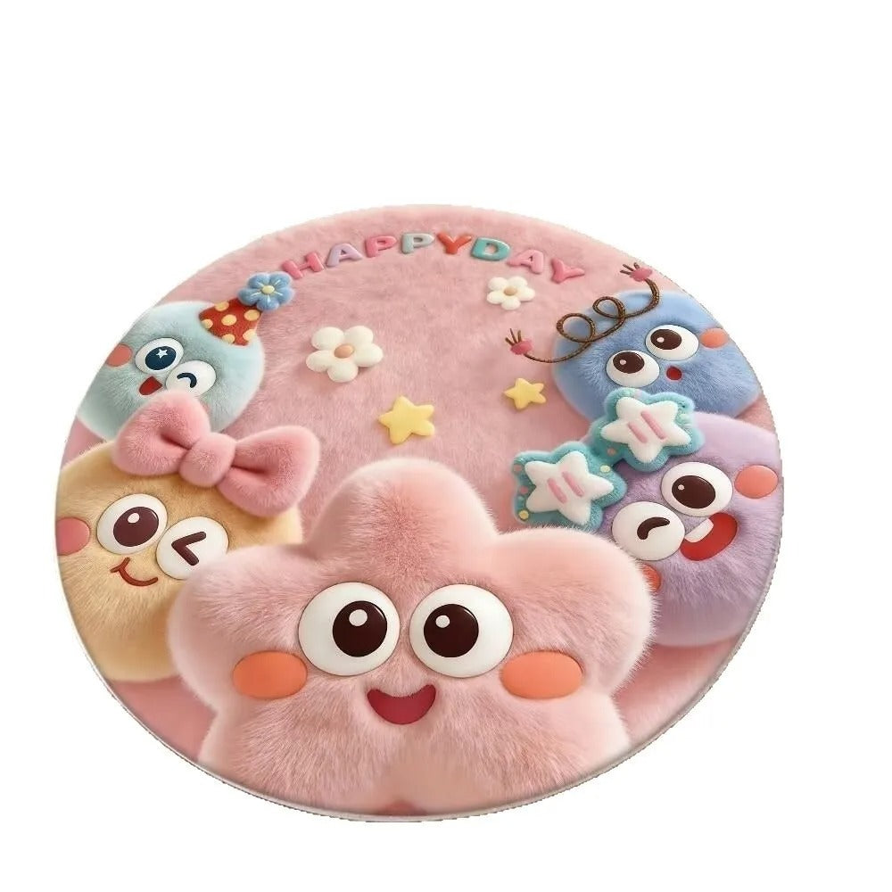 Cartoon Style 3D Stereoscopic Carpet Thick Fluffy Soft Circular Floor Mat Easy to Maintain Stereoscopic Vision Carpets