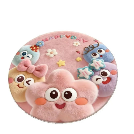 Cartoon Style 3D Stereoscopic Carpet Thick Fluffy Soft Circular Floor Mat Easy to Maintain Stereoscopic Vision Carpets