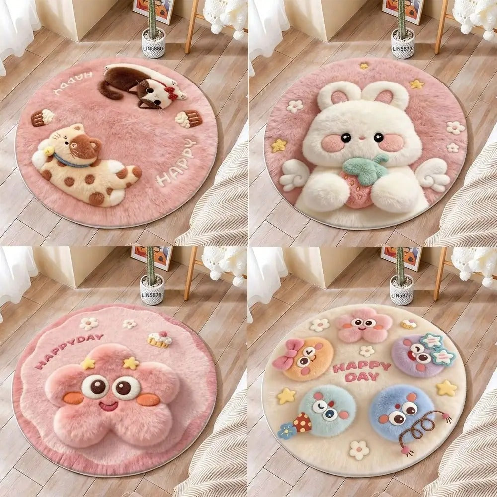 Cartoon Style 3D Stereoscopic Carpet Thick Fluffy Soft Circular Floor Mat Easy to Maintain Stereoscopic Vision Carpets