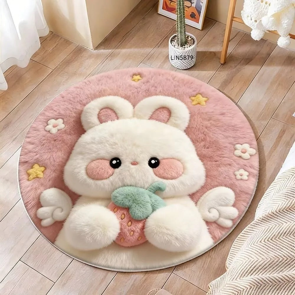 Cartoon Style 3D Stereoscopic Carpet Thick Fluffy Soft Circular Floor Mat Easy to Maintain Stereoscopic Vision Carpets