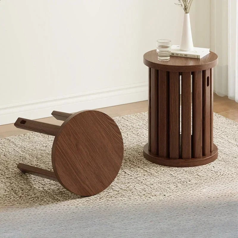 Solid wood stool coffee table household stackable round stool easy to move set dining table stool