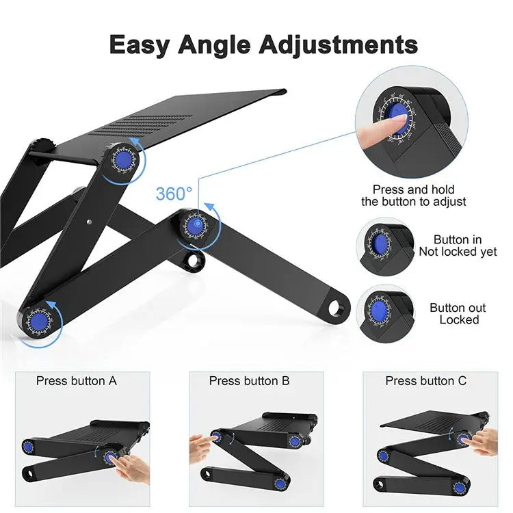Adjustable Aluminum Computer PC Desk, Portable Laptop Table Stand, Home Bed, Office Laptop Holder with Mouse Pad, 360 Degree