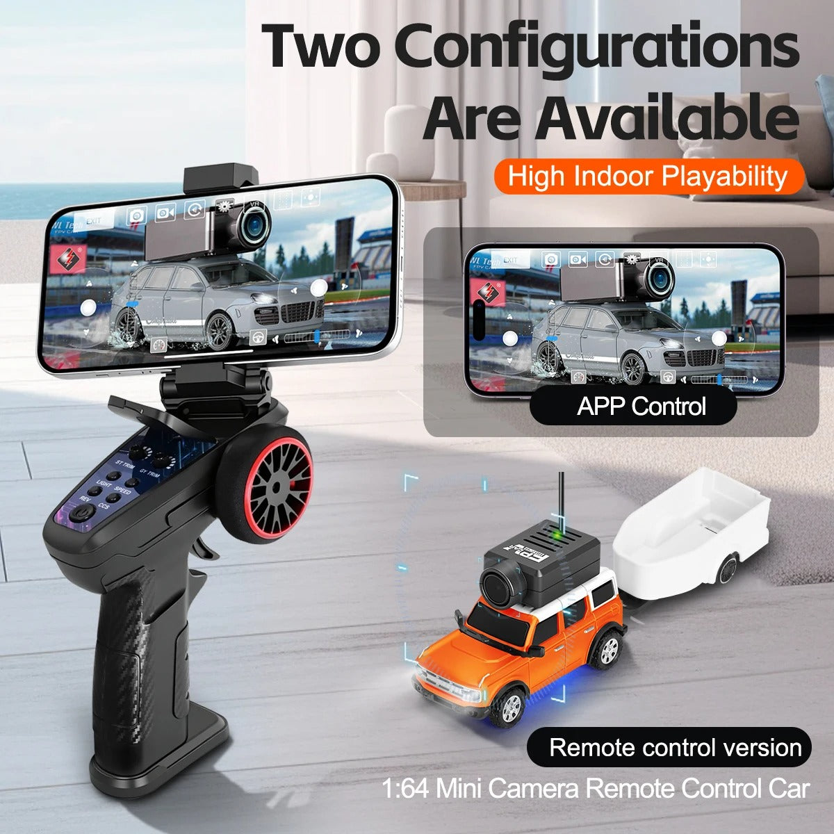Mini FPV RC Car 1:64 – App-Controlled Racer with 720P Camera
