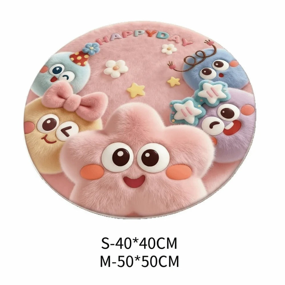 Cartoon Style 3D Stereoscopic Carpet Thick Fluffy Soft Circular Floor Mat Easy to Maintain Stereoscopic Vision Carpets