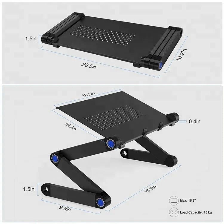 Adjustable Aluminum Computer PC Desk, Portable Laptop Table Stand, Home Bed, Office Laptop Holder with Mouse Pad, 360 Degree