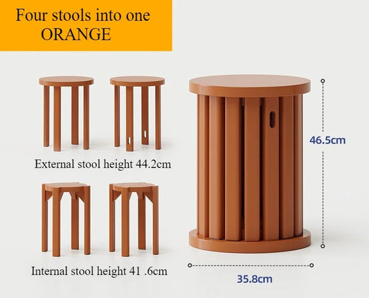 Solid wood stool coffee table household stackable round stool easy to move set dining table stool