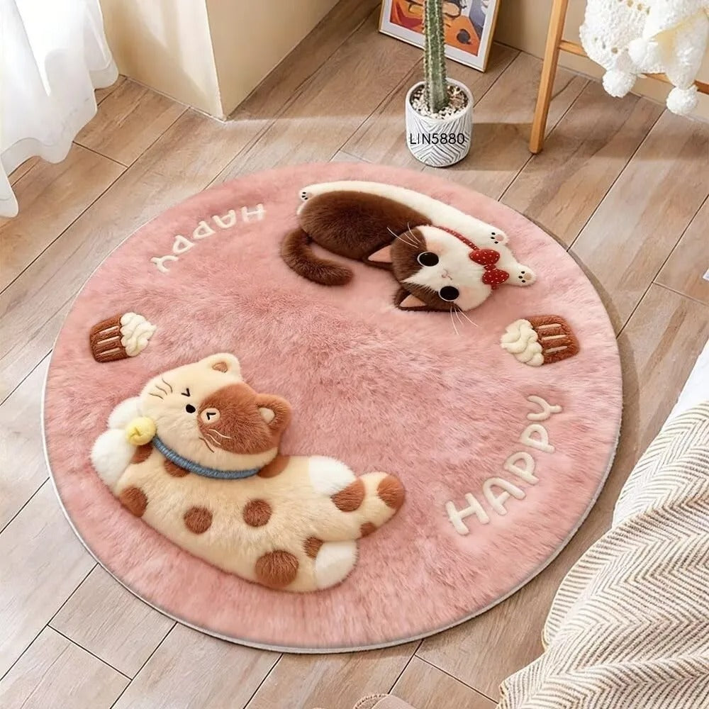 Cartoon Style 3D Stereoscopic Carpet Thick Fluffy Soft Circular Floor Mat Easy to Maintain Stereoscopic Vision Carpets