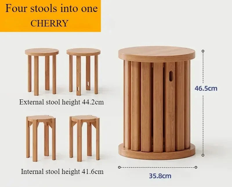 Solid wood stool coffee table household stackable round stool easy to move set dining table stool